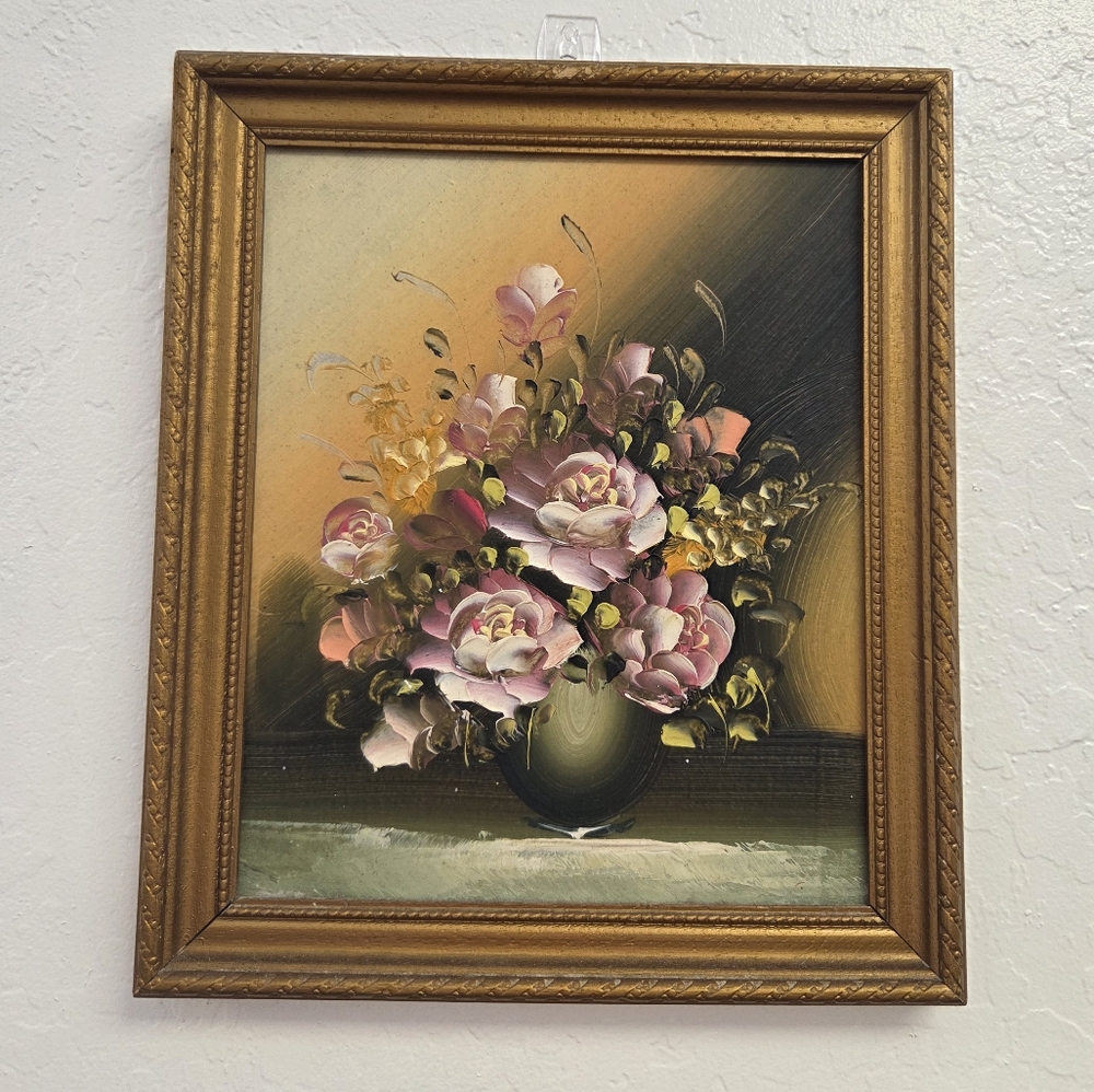 Vintage Floral Painting with Gold Frame